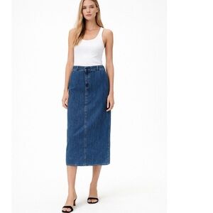 Tommy Hilfiger Vintage Y2K Denim Midi Skirt Back Slit Size 6